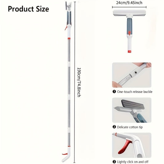 74.8 Inch Super Long Rod Dual Control Multi-function Spray Window Cleaning Wiper, Which Can Collect Waste Water, Multi-function Wiper, High-rise Glass Cleaning, Household Cleaning Tools, Effective Cleaning Glass