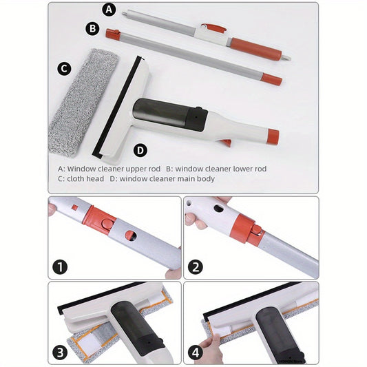 3-in-1 Glass Cleaning 3-in-1 Glass Cleaning Kit - Durable Metal Pole, Silicone Scraper Included - Ideal for High Windows, Shower Doors & Car Windshields - Essential Home Cleaning Tool Holiday Gifts, Halloween And Christmas Decorations