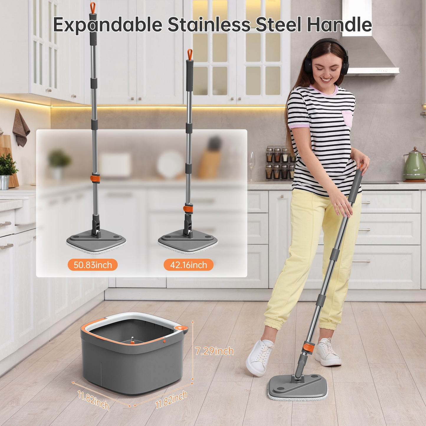 Spin Mop and Bucket Set w\u002F Self-Separation Dirty and Clean Water System, 360° Rotating Mop for Hardwood Tile Marble Floors - Includes 2\u002F 6pcs Refills