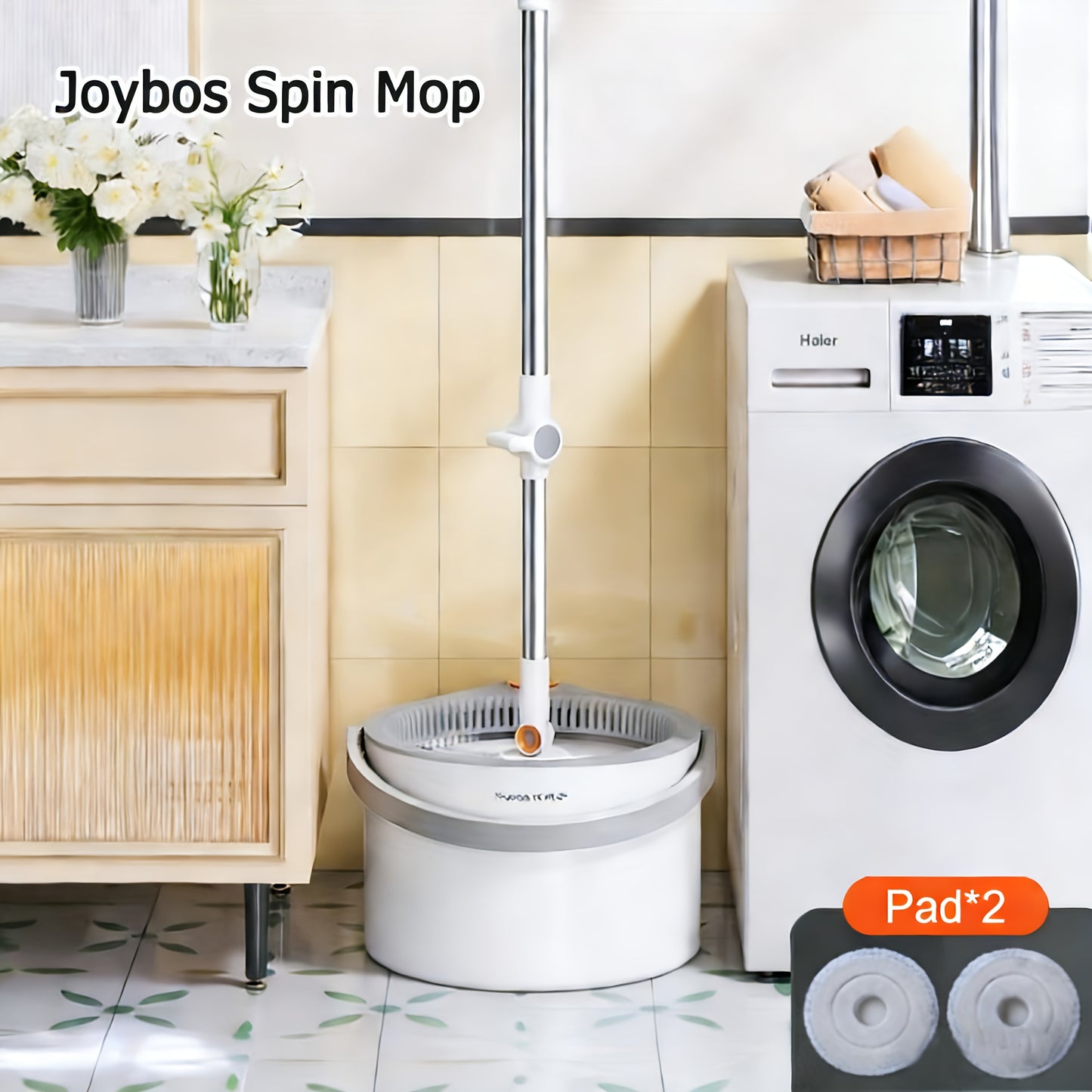 Joybos 360° Spin Mop Set with 4 Reusable Microfiber Pads | Extendable Stainless Steel Handle, Manual Floor Cleaning System for Wet\u002FDry Use, Ideal for Home, Kitchen, Bathroom, Living Room, Toilet - No Electricity Needed, Perfect Mother'S Day Gift