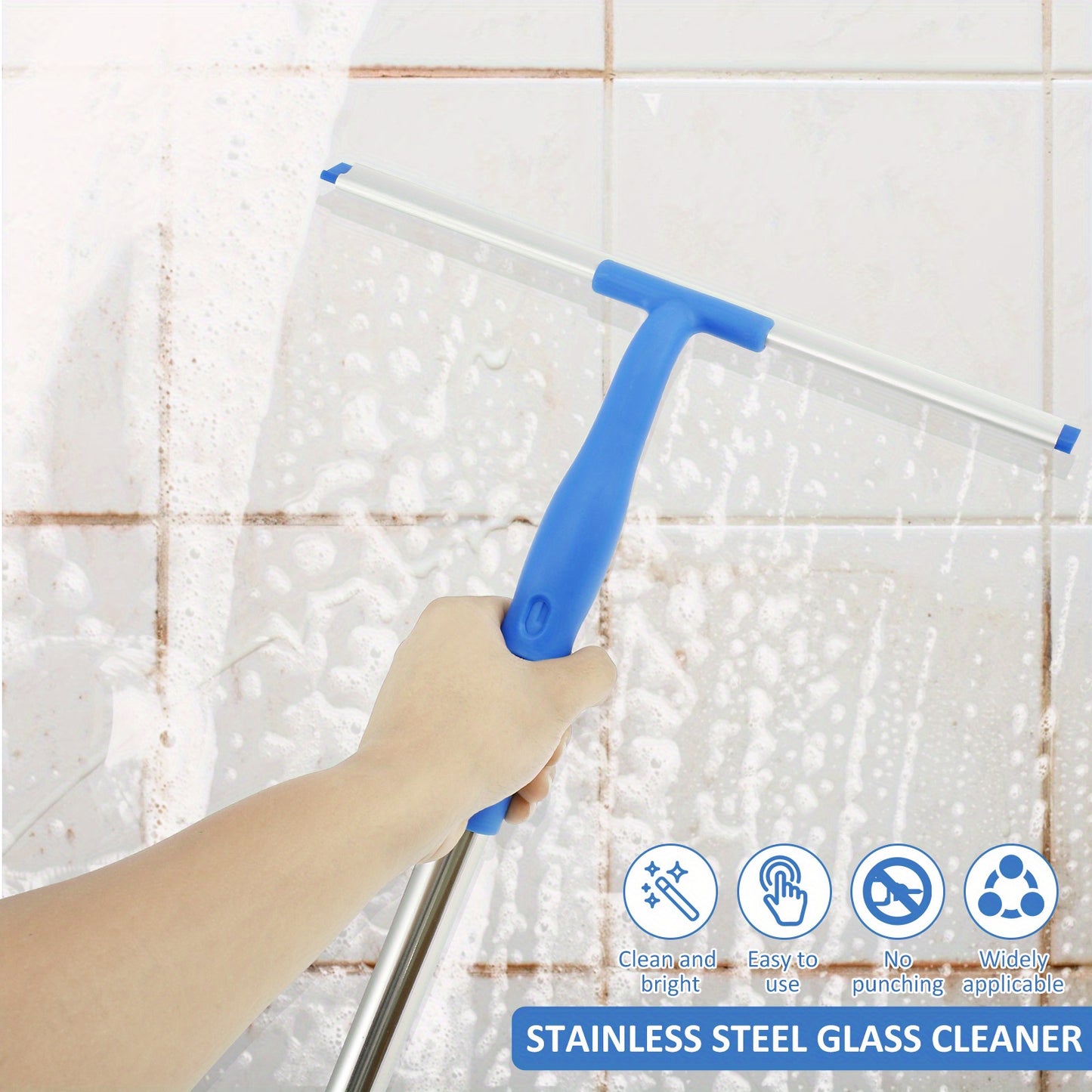 Window scraper cleaner professional window cleaning tool kit, with scraper and scrubber, detachable glass cleaning tool, with 53.0-inch stainless steel rod, suitable for car and home windows, Professional Window Maintenance, Lightweight Tool Kit