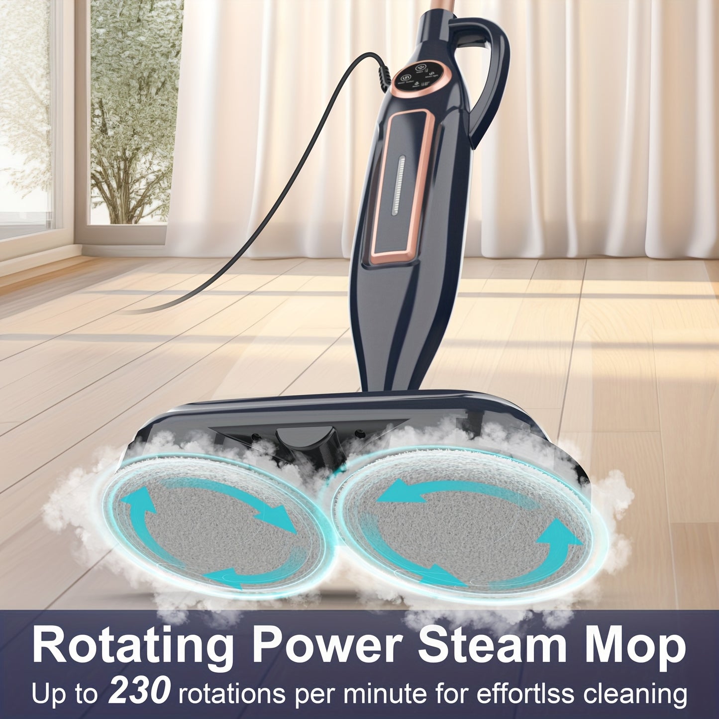 Meet The Steam Mop, 10in 1 Lightweight Spin Mop with Steam Blaster Technology, Scrubbing Steam Mop with Rotating Mop Pads, 3 Steam Modes & LED Headlights for Hard Floor Laminate Marble Floors