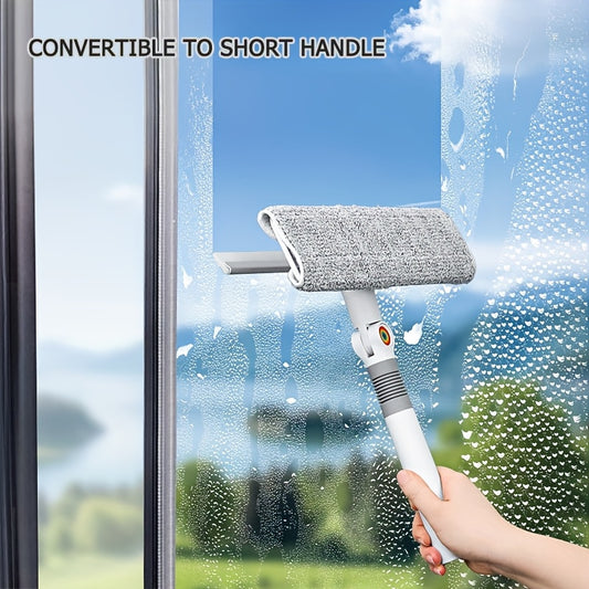 125.6inch Ultra Long 2-in-1Professional Window Scraping Mop, Double-Sided Squeegee And 4pcs Microfiber Cloth, Stainless Steel Telescopic Handle, Reusable, Effortless, Window Cleaning Without A Ladder, Outdoor Cleaning Tool, Mother'S Day Gifts