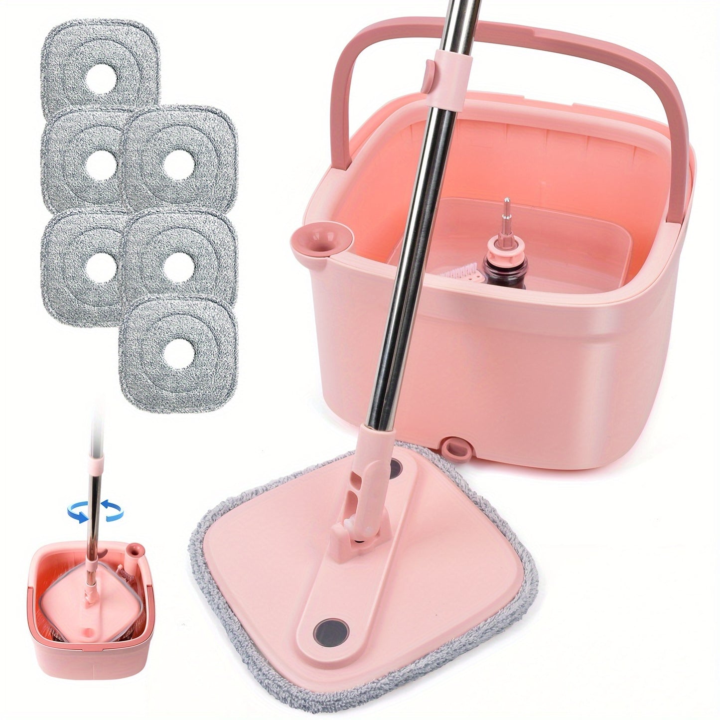 Spin Mop and Bucket Set w\u002F Self-Separation Dirty and Clean Water System, 360° Rotating Mop for Hardwood Tile Marble Floors - Includes 2\u002F 6pcs Refills