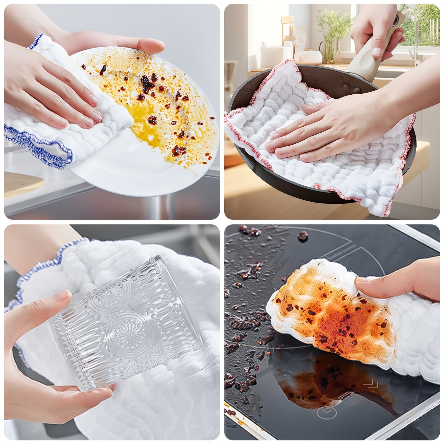 of 8 Ultra-Soft Dish Towels, Highly Absorbent And Reusable, Made of White Cotton Gauze for Use in The Kitchen And Dining Area