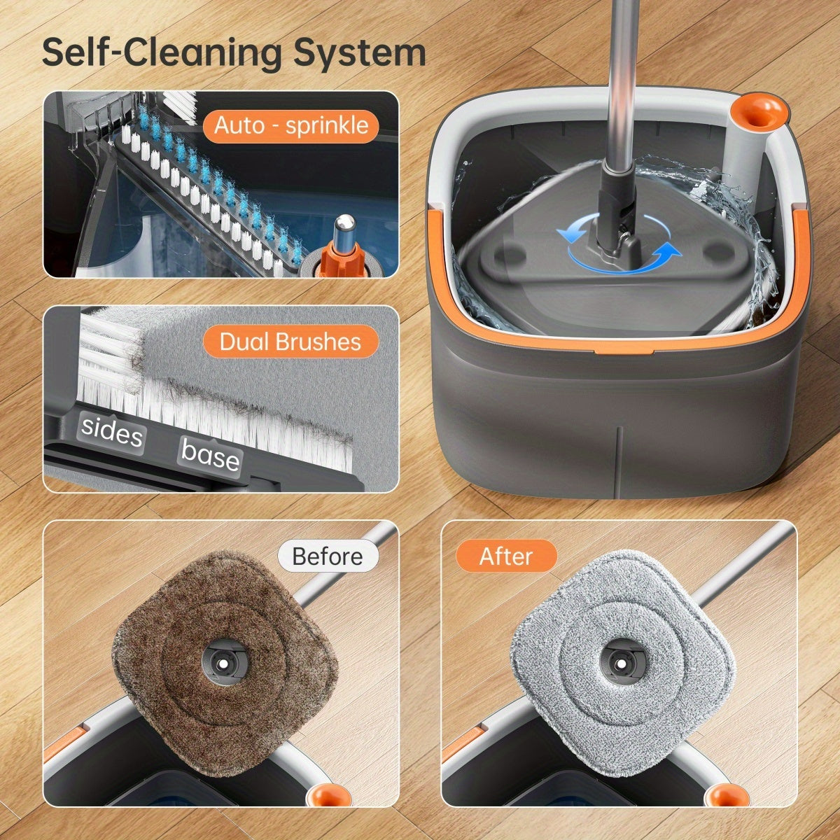 Spin Mop and Bucket Set w\u002F Self-Separation Dirty and Clean Water System, 360° Rotating Mop for Hardwood Tile Marble Floors - Includes 2\u002F 6pcs Refills