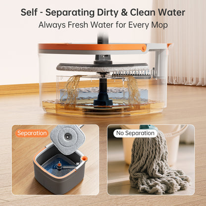 Spin Mop and Bucket Set w\u002F Self-Separation Dirty and Clean Water System, 360° Rotating Mop for Hardwood Tile Marble Floors - Includes 2\u002F 6pcs Refills