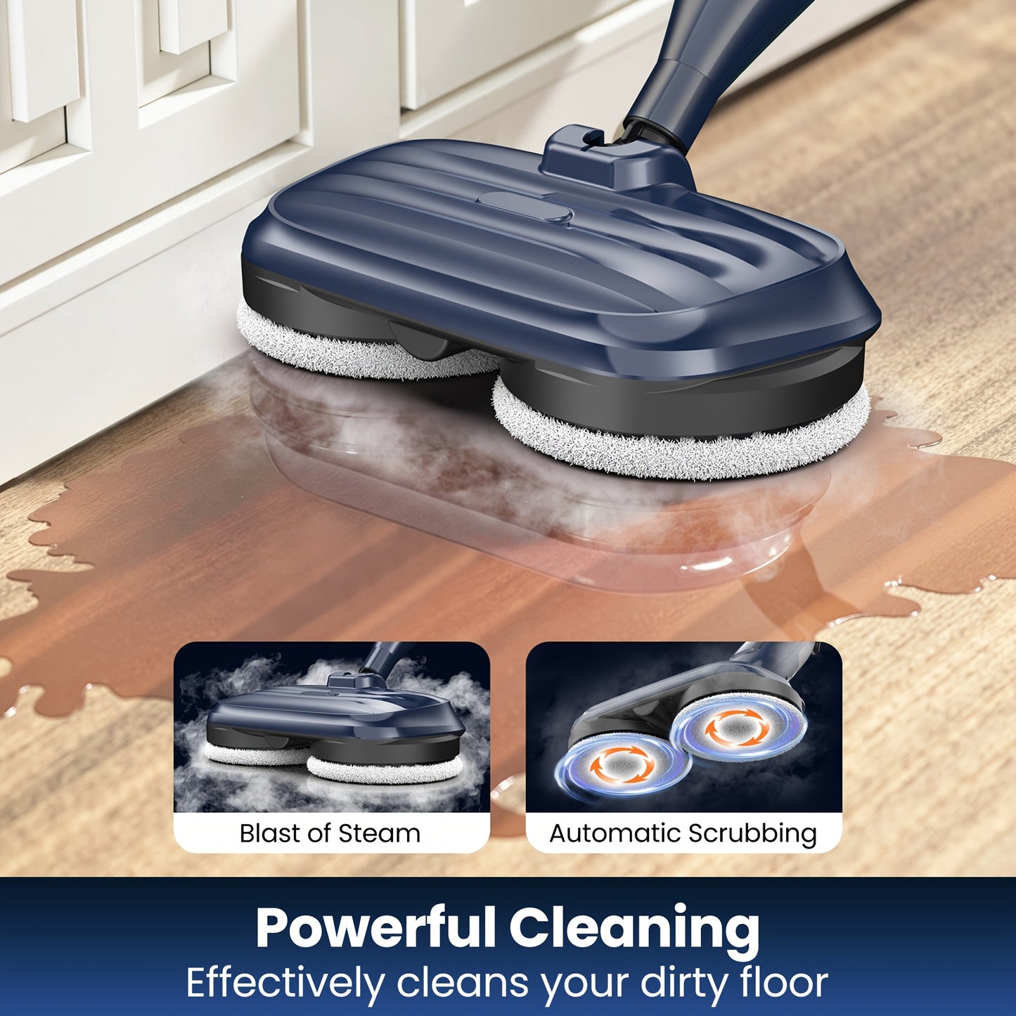 Meet The Steam Mop, 10in 1 Lightweight Spin Mop with Steam Blaster Technology, Scrubbing Steam Mop with Rotating Mop Pads, 3 Steam Modes & LED Headlights for Hard Floor Laminate Marble Floors