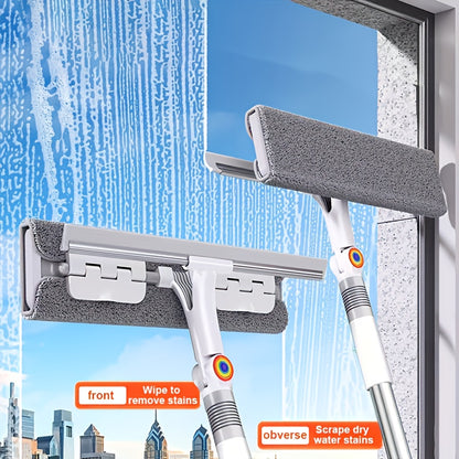 125.6inch Ultra Long 2-in-1Professional Window Scraping Mop, Double-Sided Squeegee And 4pcs Microfiber Cloth, Stainless Steel Telescopic Handle, Reusable, Effortless, Window Cleaning Without A Ladder, Outdoor Cleaning Tool, Mother'S Day Gifts