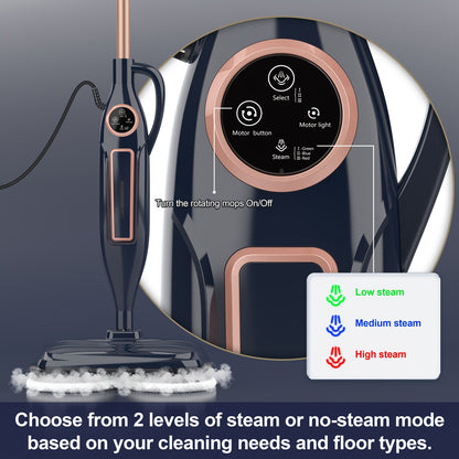 Meet The Steam Mop, 10in 1 Lightweight Spin Mop with Steam Blaster Technology, Scrubbing Steam Mop with Rotating Mop Pads, 3 Steam Modes & LED Headlights for Hard Floor Laminate Marble Floors
