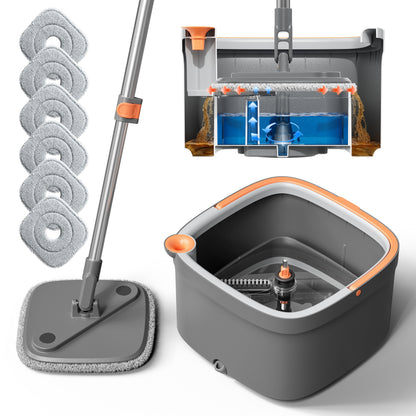 Spin Mop and Bucket Set w\u002F Self-Separation Dirty and Clean Water System, 360° Rotating Mop for Hardwood Tile Marble Floors - Includes 2\u002F 6pcs Refills
