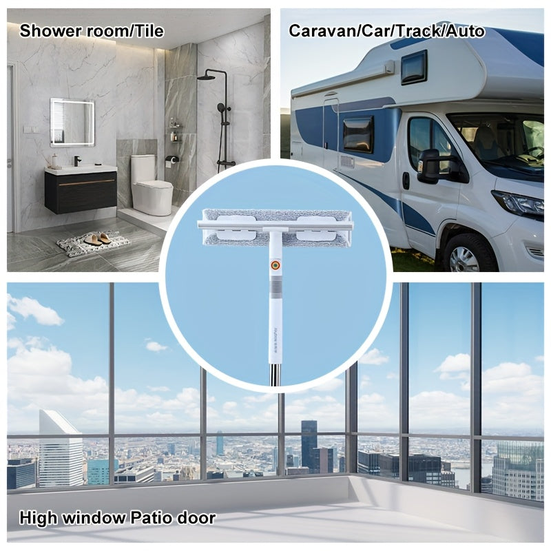125.6inch Ultra Long 2-in-1Professional Window Scraping Mop, Double-Sided Squeegee And 4pcs Microfiber Cloth, Stainless Steel Telescopic Handle, Reusable, Effortless, Window Cleaning Without A Ladder, Outdoor Cleaning Tool, Mother'S Day Gifts