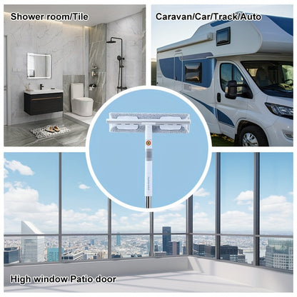 125.6inch Ultra Long 2-in-1Professional Window Scraping Mop, Double-Sided Squeegee And 4pcs Microfiber Cloth, Stainless Steel Telescopic Handle, Reusable, Effortless, Window Cleaning Without A Ladder, Outdoor Cleaning Tool, Mother'S Day Gifts