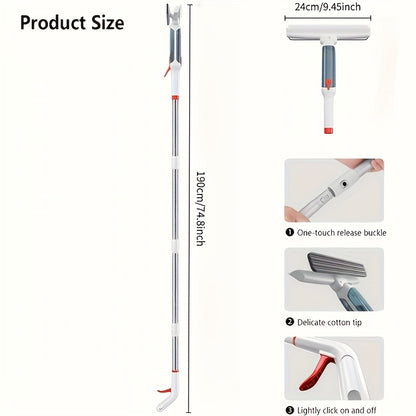 74.8 Inch Super Long Rod Dual Control Multi-function Spray Window Cleaning Wiper, Which Can Collect Waste Water, Multi-function Wiper, High-rise Glass Cleaning, Household Cleaning Tools, Effective Cleaning Glass